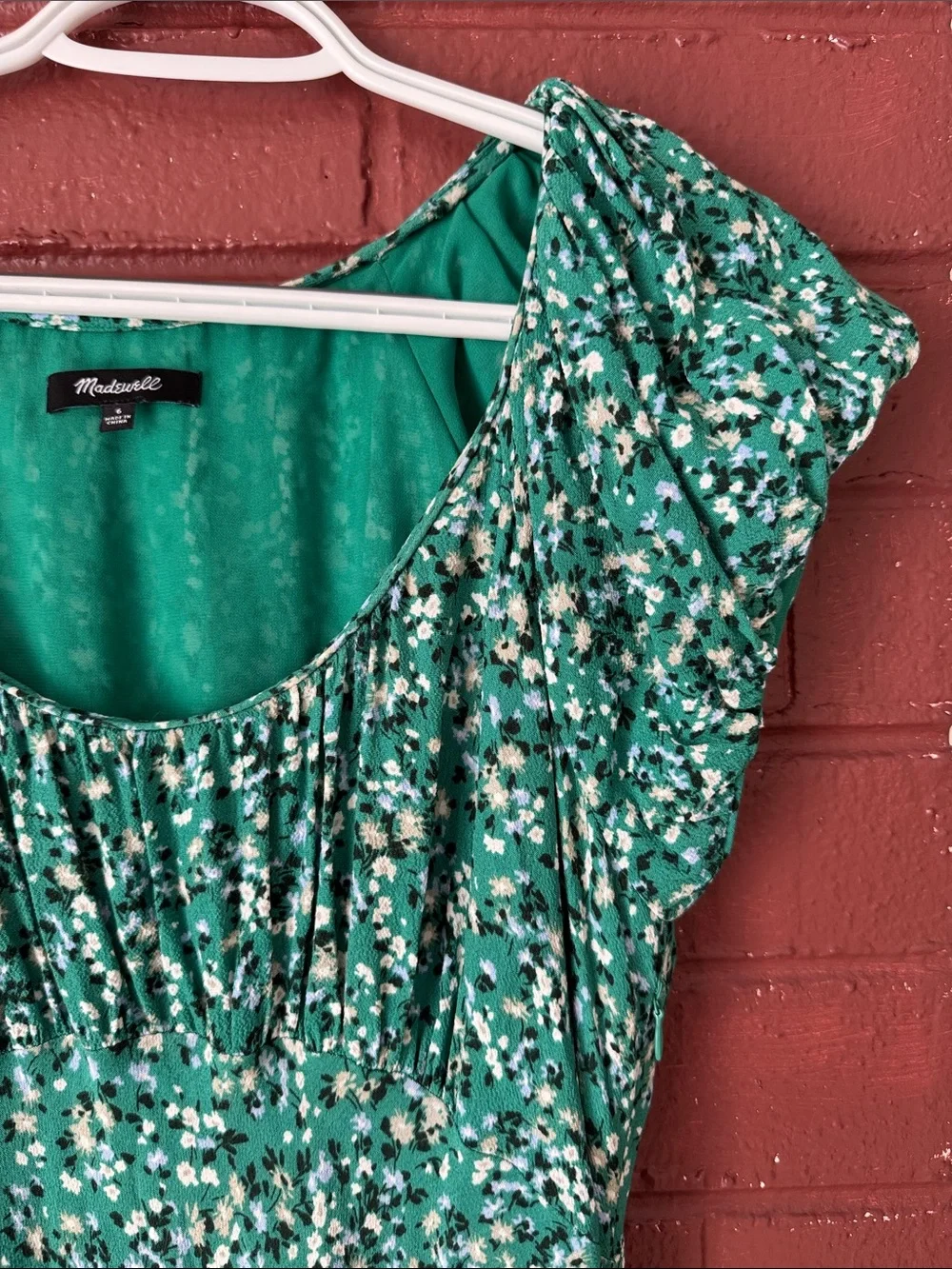 Madewell Scoop Neck Maxi Dress in Kelly Green Ditsy Floral Pattern Size 6